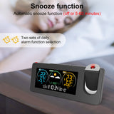 INSMART Projection Alarm Clock with Weather Forecast & Snooze,Dual Alarms, 180° Adjustable Projector, Wireless Sensors, Humidity & Temp Display, USB Charger, Battery Backup – Ideal for Bedrooms