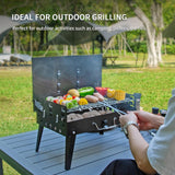 Pecham Portable Charcoal Grill, 17.3”x10.6”x18.1“Foldable Stainless Steel BBQ Grill Kit, Mini Tabletop Grill for Outdoor Camping, Patio and Picnic - Black