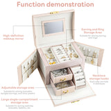 INSMART Jewelry Box, 3 Layer Leather Jewelry Organizer Boxes for Women Girls, Multi-Function Holder Drawers with Mirror, Jewelry Storage Case for Rings Earrings Necklaces Bracelets