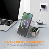 INSMART 3-in-1 Cube Wireless Charger,180° Auto-Rotate Wireless Charging Station for iPhone, iWatch, AirPods,15W Fast Magnetic Charger Stand with LED Light & Safety Protection,Silver