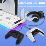 Pecham Vertical Cooling Fan Stand Fit for PS5/PS5 Slim Console, Fast Charging Station with Dual Controller Charger, Headset Holder, 3 USB Ports, Charging Stand for PS5 Slim Disc/Digital - White