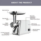 INSMART Electric Meat Grinder,Stainless Steel Meat Grinder with Sausage Stuffer, Kubbe Kit and Vegetable Slicer,Heavy Duty Meat Mincer Machine for Kitchen