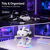 Pecham Charging Dock Fit for Meta Quest 3/3S/2, RGB VR Headset Holder Stand & Controller Mount - White