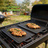 INSMART Double-Sided Cast Iron Grill Pan Set,Suitable for Stovetop, Gas Grilling and Outdoor Cooking,16.5 x 9 Inch Rectangular and Ribbed