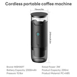 INSMART Portable Espresso Maker,Espresso Machine with 2000mAh Battery,Self-Heating Mini Coffee Machine for Camping Travel Office Home,15Bar,Ideal for Car, Office,Capsule Dual-Use