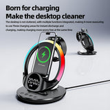 INSMART Wireless Charger,6-in-1 Wireless Magnetic Charging Station with Digital Clock, Alarm, Phone Stand & Colorful Mood Light,Compatible with iPhone,Samsung, AirPods,Apple Watch (Black)