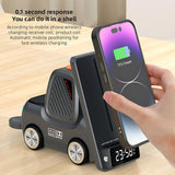 INSMART 3 in 1 Wireless Charging Station,with Digital Clock & Bluetooth Speaker for iPhone, iWatch, AirPods,Gray