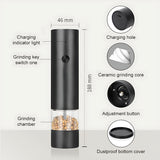 INSMART Electric Salt and Pepper Grinder Set,2 PCS Adjustable Coarseness Mill Grinders for Kitchen Camping BBQ,USB Rechargeable,Black