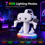 Pecham Charging Dock Fit for Meta Quest 3/3S/2, RGB VR Headset Holder Stand & Controller Mount - White