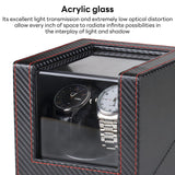INSMART Double Watch Winder, Automatic Watch Winder with LED Design, Quiet Motor Rotating Watch Box, Black Carbon Fiber Leather