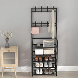 INSMART 5 Tiers Shoe Rack for Home Use with Coat Rack,Shoe Organizer Storage with Hooks Space-Saving Freestanding Shoe Shelf for Bedroom Entryway Hallway Office Black