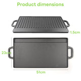 INSMART Double-Sided Cast Iron Grill Pan Set,Suitable for Stovetop, Gas Grilling and Outdoor Cooking,16.5 x 9 Inch Rectangular and Ribbed