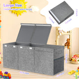 INSMART Toy Storage Box Chest with Lid,150L Large Capacity Kids Toy Organizer, Foldable Design with 2 Removable Dividers for Nursery Room Playroom Closet Home School 40.8x13.4x15.8 In,Gray
