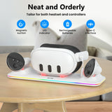 Pecham Charging Dock Fits for Meta Quest 3S/3, Magnetic Charging Station for Oculus Quest 3S/3 Headset & Controller with RGB Light, Fast Charging Station with 2 Rechargeable Batteries