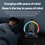INSMART Wireless Charger,6-in-1 Wireless Magnetic Charging Station with Digital Clock, Alarm, Phone Stand & Colorful Mood Light,Compatible with iPhone,Samsung, AirPods,Apple Watch (Black)