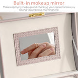 INSMART Jewelry Box, 3 Layer Leather Jewelry Organizer Boxes for Women Girls, Multi-Function Holder Drawers with Mirror, Jewelry Storage Case for Rings Earrings Necklaces Bracelets