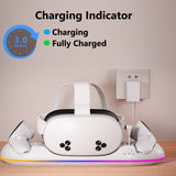 Pecham VR Charging Dock Fit for Meta Quest 3/Quest 3S/Quest 2, RGB Magnetic Charging Station for VR Headset & Controllers, Fast Charging Station with 2x2100mAh Rechargeable Batteries