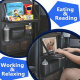 Pecham 2PCS Car Backseat Organizer with Table Tray, PU Leather Seat Back Protectors Kick Mats Travel Accessories, Backseat Storage Protector Kids Travel Accessories