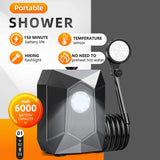 INSMART Camping Shower, Portable Outdoor Shower with LED Lights & Foldable Bucket & Spry Gun Head, 6000mAh Rechargeable Camp Shower Pump for Beach, Hiking, Pet Cleaning, Car Washing, Surf