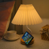 INSMART Pleated Table Lamp with Phone Holder – 3 Color Remote Control, Nightstand Lamp for Bedroom, Modern Desk Lamp with Timer & Detachable Shade, Soft Lighting for Home Office Decor