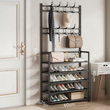 INSMART 5 Tiers Shoe Rack for Home Use with Coat Rack,Shoe Organizer Storage with Hooks Space-Saving Freestanding Shoe Shelf for Bedroom Entryway Hallway Office Black