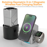 INSMART 3-in-1 Cube Wireless Charger,180° Auto-Rotate Wireless Charging Station for iPhone, iWatch, AirPods,15W Fast Magnetic Charger Stand with LED Light & Safety Protection,Silver