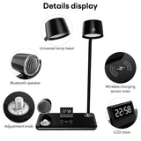INSMART Wireless Charging Desk Lamps for Home Office,4-in-1 LED Bedside Lamp with 15W Fast Charger,Bluetooth Speaker,Digital Clock,360° Adjustable,3 Lighting Mode, Black