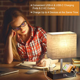 INSMART Bedside Table Lamp for Bedroom&Living Room - Modern Desk Lamp with Dual Fast USB-C/USB-A Charging Ports,Fully Dimmable Nightstand Lamp,2 Phone Stands&AC Outlet