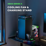 Pecham Cooling Fan Charging Station Fit for Xbox Series X Console, Dual Controller Charging Dock & Cooler System Stand with 2 x 1400mAh Rechargeable Battery, 9 Light Modes, USB Ports, Game Disc Slots