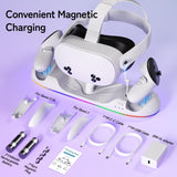 Pecham VR Charging Dock Fit for Meta Quest 3/Quest 3S/Quest 2, RGB Magnetic Charging Station for VR Headset & Controllers, Fast Charging Station with 2x2100mAh Rechargeable Batteries