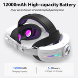 Pecham Battery Head Strap Fit for Meta/Oculus Quest 3/3S, 12000mAh RGB Lighted Head Strap for VR Accessories, Adjustable VR Headset Elite Strap for Extended Playtime, Reduce Facial Stress - White