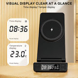 INSMART Wireless Charging Station for iPhone,5 in 1 Foldable Magnetic Charging Stand with Digital Clock,Temp Display,15W Fast Charger,RGB Colorful Lights,for Home Office Black