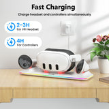 Pecham Charging Dock Fits for Meta Quest 3S/3, Magnetic Charging Station for Oculus Quest 3S/3 Headset & Controller with RGB Light, Fast Charging Station with 2 Rechargeable Batteries