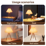 INSMART Pleated Table Lamp, Solid Wood Base Bedside Lamp, 3-Color Dimmable with Remote Control, USB Night Light for Bedroom, Timer Function, Suitable for Living Room and Office