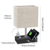 INSMART Bedside Table Lamp for Bedroom&Living Room - Modern Desk Lamp with Dual Fast USB-C/USB-A Charging Ports,Fully Dimmable Nightstand Lamp,2 Phone Stands&AC Outlet
