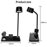 INSMART Wireless Charging Desk Lamps for Home Office,4-in-1 LED Bedside Lamp with 15W Fast Charger,Bluetooth Speaker,Digital Clock,360° Adjustable,3 Lighting Mode, Black