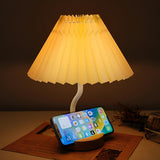 INSMART Pleated Table Lamp with Phone Holder – 3 Color Remote Control, Nightstand Lamp for Bedroom, Modern Desk Lamp with Timer & Detachable Shade, Soft Lighting for Home Office Decor