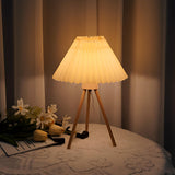 INSMART Pleated Table Lamp, Solid Wood Base Bedside Lamp, 3-Color Dimmable with Remote Control, USB Night Light for Bedroom, Timer Function, Suitable for Living Room and Office