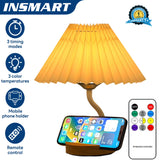 INSMART Pleated Table Lamp with Phone Holder – 3 Color Remote Control, Nightstand Lamp for Bedroom, Modern Desk Lamp with Timer & Detachable Shade, Soft Lighting for Home Office Decor