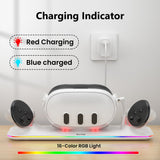 Pecham Charging Dock Fits for Meta Quest 3S/3, Magnetic Charging Station for Oculus Quest 3S/3 Headset & Controller with RGB Light, Fast Charging Station with 2 Rechargeable Batteries