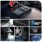 Pecham 3000A Car Jump Starter with Air Compressor, 150PSI Battery Jump Starter (for All Gas or up to 8.0L Diesel), 16000mAh Portable Car Battery Booster with LED Screen, 3 Modes Flashlight