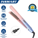 INSMART 2-in-1 Hair Straightener and Curler, Ceramic Flat Iron with Dual Ionic Technology for Shinier & Smoother Hair, 72H Long-Lasting Style, Adjustable Temperature
