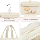 INSMART 4 Folding Toiletry Bag for Women & Men - Hanging Travel Organizer with 4 Compartments,Water-Resistant Cosmetic Bag,Compact for Shampoo,Makeup,Essentials(White)